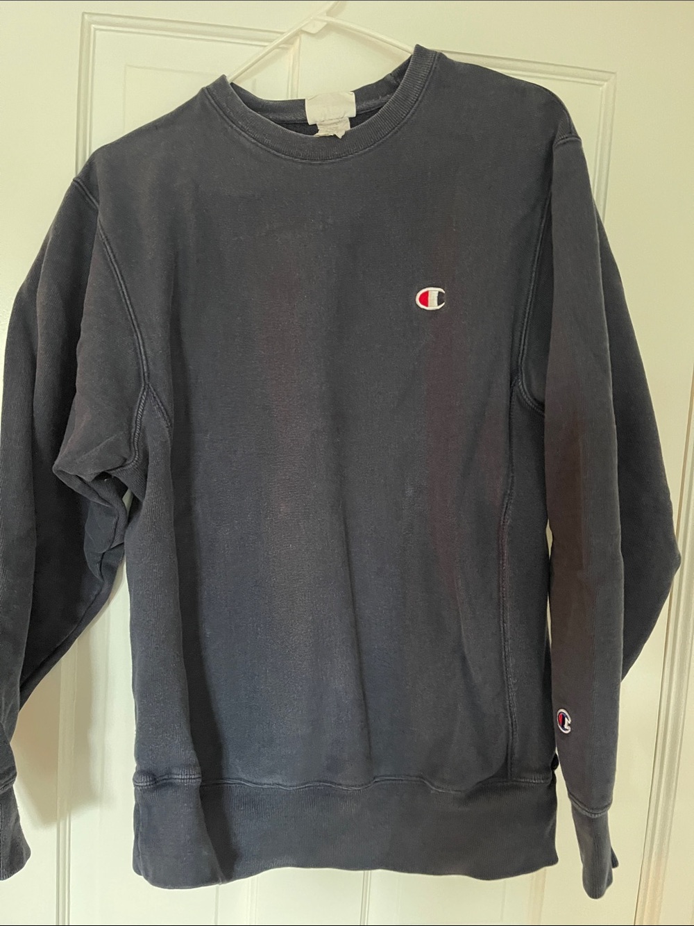 Champion Men's Dark navy reserve weave Crewneck Sweatshirt with Small Logo